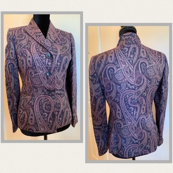 paisley brocade jacquard jacket hourglass blazer jewel toned workwear to evening - Picture 2 of 6